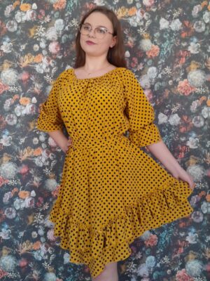💛 Rochie Cloș Muștar cu Buline ⚪✨